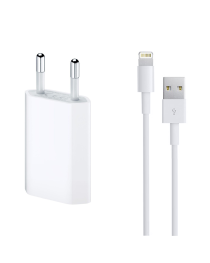 Мрежово зарядно устройство, No brand, 5V/1A 220V, + Кабел за iPhone 5/6/7, 1.0m, Бял - 14853