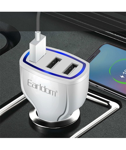 Зарядно устройство за кола Earldom ES-CC13, 3xUSB, QC3.0, С Lightning кабел, Бял - 40253