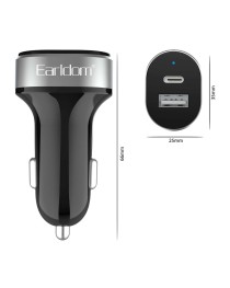 Зарядно устройство за кола Earldom ES-CC14, 1xUSB, 1xType-C, С Lightning кабел, Черен - 40242