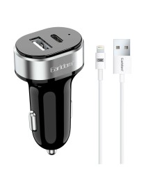 Зарядно устройство за кола Earldom ES-CC14, 1xUSB, 1xType-C, С Lightning кабел, Черен - 40242