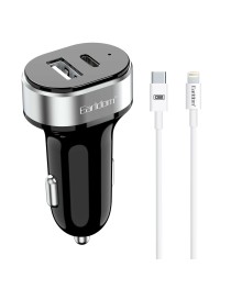 Зарядно устройство за кола Earldom ES-CC14, 1xUSB, 1xType-C, С PD Lightning кабел, Черен - 40245