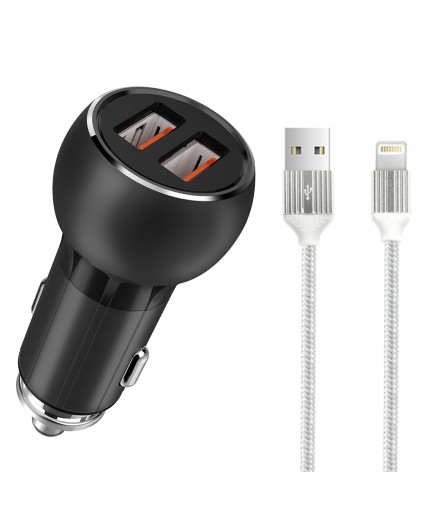 Зарядно устройство за кола LDNIO C503Q, Quick Charge 3.0, 2xUSB, С Lightning кабел (iPhone 5/6/7) - 14748