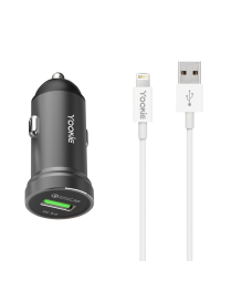 Зарядно устройство за кола Yookie PC2, Quick Charge 3.0, 1xUSB, С Lightning кабел, Различни цветове - 40138