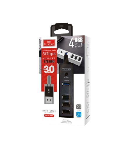 USB хъб Earldom ET-HUB07, USB 3.0, 4 Порта, Черен - 40172