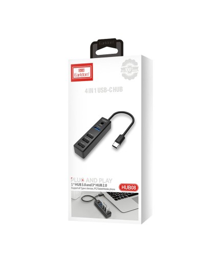 USB хъб Earldom ET-HUB08, Type-C, 4 Порта,, Черен - 40171