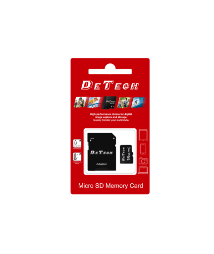 Карта памет DeTech Micro SDHC-I, 16GB, Class 10 + Адаптер - 62043