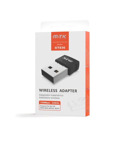 Безжичен мрежов адаптер Moveteck GT863, USB, 150Mbps, Черен - 19042