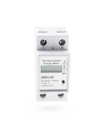 Смарт електромер No brand PST-ZMAi-90, За 35mm DIN, 220V, 60A, Wi-Fi, Tuya Smart, Бял - 91023