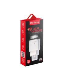 Мрежово зарядно устройство DeTech DE-31PDC, 20W, С PD Type-C кабел, 1 x Type-C F, 1 x USB F, PD, QC, Бял - 40322