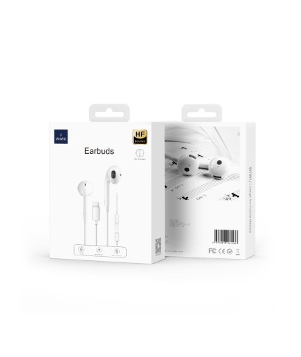 Слушалки за мобилни устройства WiWu Earbuds 303, Type-C, Mикрофон, Бял - 20733