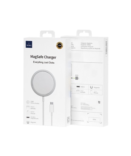 Безжично зарядно устройство WiWu M5 MagSafe, Qi, 15W, Бял - 17735