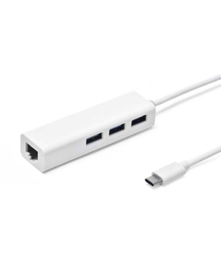 USB Hub, No Brand, USB 3.1 Type-C + Мрежов адаптер, 3 Порта, Бял - 12049 