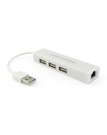 USB хъб No Brand, USB 2.0 + Мрежов адаптер, 3 Порта, Бял - 12052