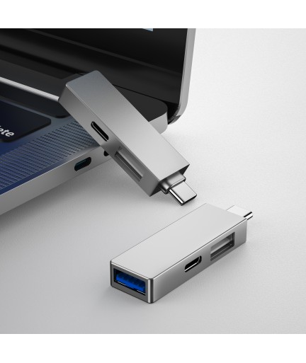USB хъб WiWu T02 Pro, Type-C, 3 Порта, USB 3.0, Сив - 17755