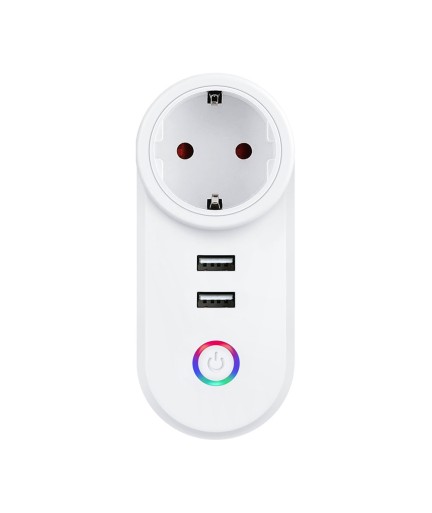 Смарт контакт No brand PST-LSPA2, 2xUSB F, 220V, 10A, Wi-Fi, Tuya Smart, Бял - 91018