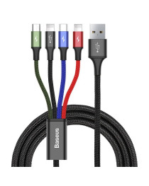 Кабел за зареждане Baseus Fast, 4 в 1, Micro USB, 2 x Lightning, Type-C, 1.2m, Черен - 40493