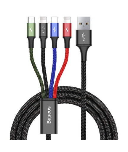 Кабел за зареждане Baseus Fast, 4 в 1, Micro USB, 2 x Lightning, Type-C, 1.2m, Черен - 40493
