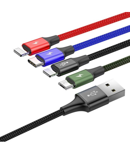 Кабел за зареждане Baseus Fast, 4 в 1, Micro USB, 2 x Lightning, Type-C, 1.2m, Черен - 40493