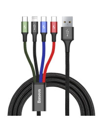 Кабел за зареждане Baseus Fast, 4 в 1, Micro USB, Lightning, 2 x Type-C, 1.2m, Черен - 40494