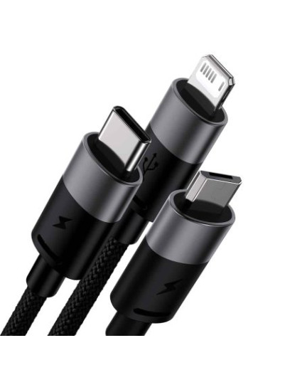 Кабел за зареждане Baseus StarSpeed, 3 в 1, Micro USB, Lightning, Type-C, 0.6m, Черен - 40439