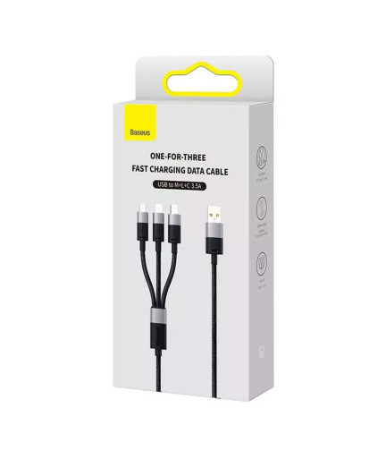 Кабел за зареждане Baseus StarSpeed, 3 в 1, Micro USB, Lightning, Type-C, 0.6m, Черен - 40439