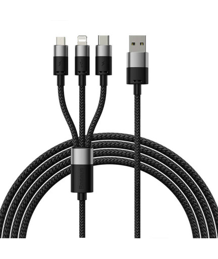 Кабел за зареждане Baseus StarSpeed, 3 в 1, Micro USB, Lightning, Type-C, 1.2m, Черен - 40491