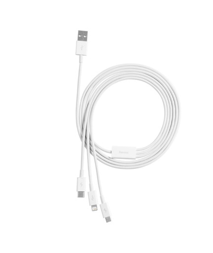 Кабел за зареждане Baseus Superior, 3 в 1, Micro USB, Lightning, Type-C, 1.0m, Бял - 40438