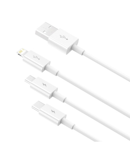 Кабел за зареждане Baseus Superior, 3 в 1, Micro USB, Lightning, Type-C, 1.0m, Бял - 40438