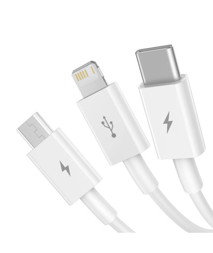 Кабел за зареждане Baseus Superior, 3 в 1, Micro USB, Lightning, Type-C, 1.0m, Бял - 40438