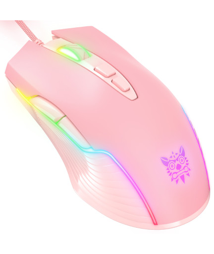 Геймърска мишка Onikuma CW905, Оптична, 7D, RGB, Розов - 766