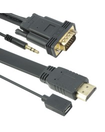 Кабел DeTech HDMI - VGA, 1.8m, Flat, с аудио кабел -18229