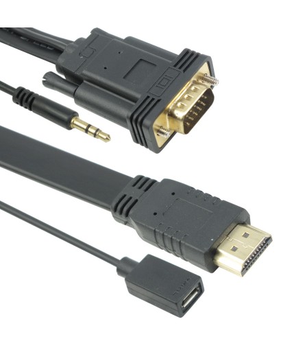 Кабел DeTech HDMI - VGA, 1.8m, Flat, с аудио кабел -18229