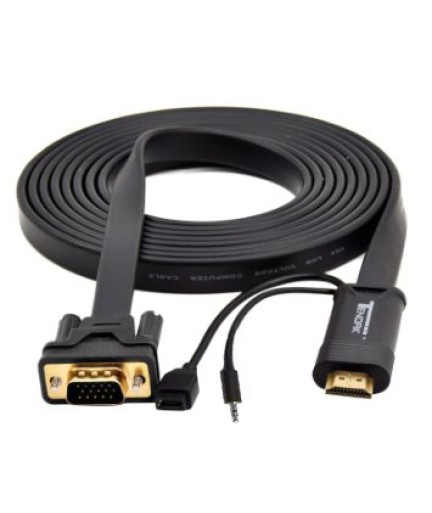 Кабел DeTech HDMI - VGA, 1.8m, Flat, с аудио кабел -18229