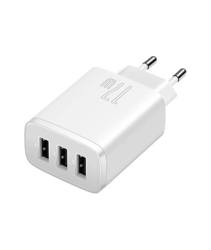 Мрежово зарядно устройство Baseus Compact 3U, 17W, 3 x USB F, Бял - 40412