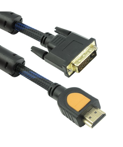 Кабел DeTech HDMI - DVI, 3m, Ферит, Черен, HQ - 18190