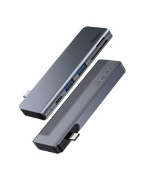 USB хъб Baseus Harmonica, 5 Порта, Type-C към 2xUSB 3.0, PD, TF, Micro SD, Сив - 12078