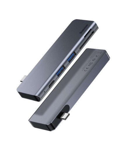 USB хъб Baseus Harmonica, 5 Порта, Type-C към 2xUSB 3.0, PD, TF, Micro SD, Сив - 12078