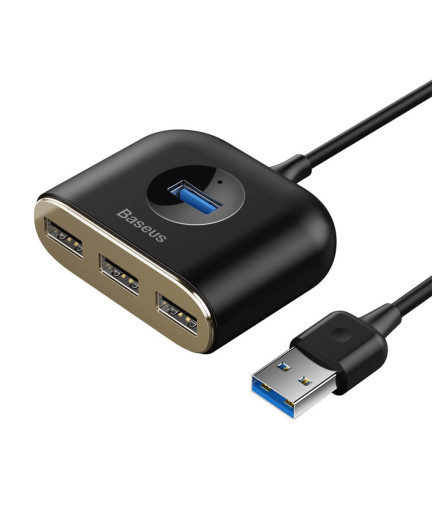 USB хъб Baseus Square round, 4 Порта, USB към 3xUSB 2.0, 1xUSB 3.0, 1.0m, Черен - 12077