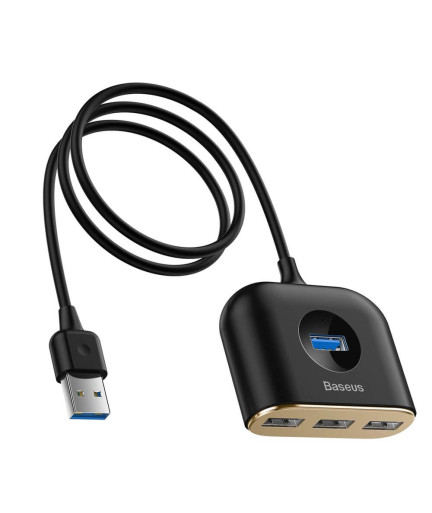 USB хъб Baseus Square round, 4 Порта, USB към 3xUSB 2.0, 1xUSB 3.0, 1.0m, Черен - 12077