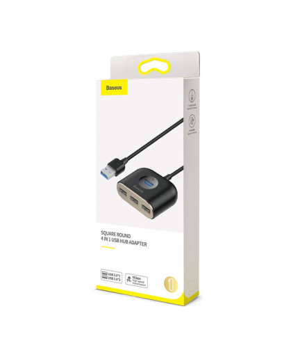 USB хъб Baseus Square round, 4 Порта, USB към 3xUSB 2.0, 1xUSB 3.0, 1.0m, Черен - 12077