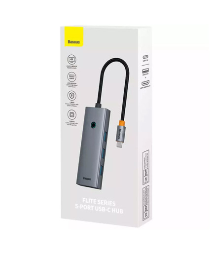 USB хъб Baseus UltraJoy, 5 Порта, Type-C към 3xUSB 3.0, RJ45, PD Сив - 12071