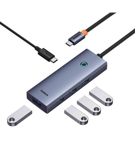 USB хъб Baseus UltraJoy, 5 Порта, Type-C към 4xUSB 3.0, PD, 0.22m, Сив - 12076