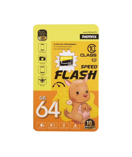 Карта памет Remax Speed Flash, Micro SD, 64GB, Class 10, UHS-3, Жълт - 62059