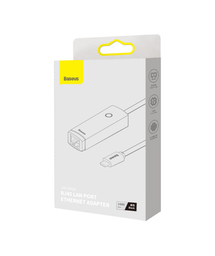 Мрежов адаптер Baseus Lite, Type-C към RJ45, 1000Mbps, Черен - 40387