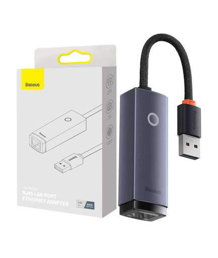 Мрежов адаптер Baseus Lite, USB към RJ45, 100Mbps, Сив - 40390