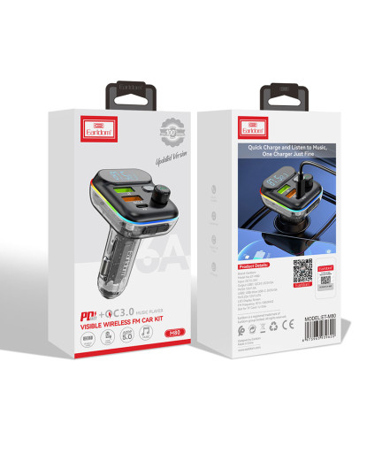 FM Трансмитер Earldom ET-M80, Bluetooth, Micro SD, USB, Type-C, PD, QC, Черен - 17774