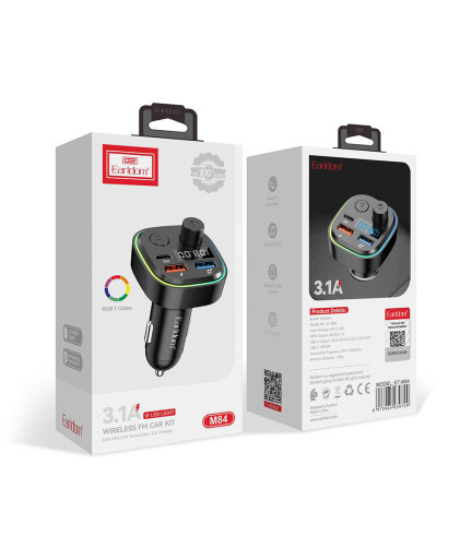 FM Трансмитер Earldom ET-M84, Bluetooth, USB, Type-C, PD, 3.1A, Черен - 17773