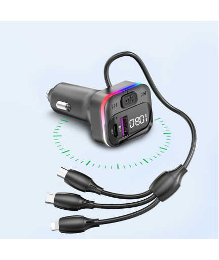 FM Трансмитер Earldom ET-M95, Bluetooth, USB, Type-C, 3.1A, С кабел 3 в 1, Черен - 17769