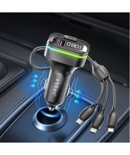 FM Трансмитер Earldom ET-M95, Bluetooth, USB, Type-C, 3.1A, С кабел 3 в 1, Черен - 17769