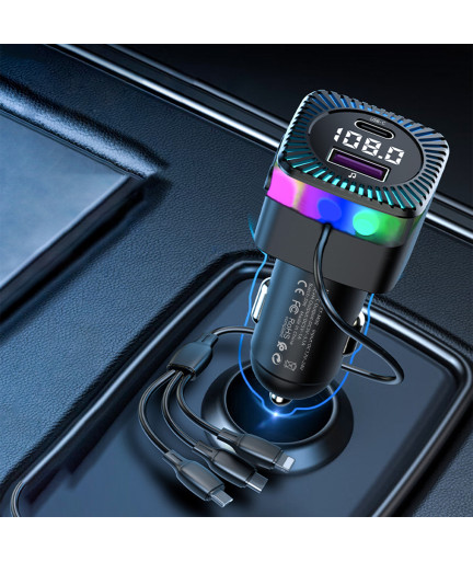 FM Трансмитер Earldom ET-M98, Bluetooth, USB, Type-C, 3.1A, С кабел 3 в 1, Черен - 17768